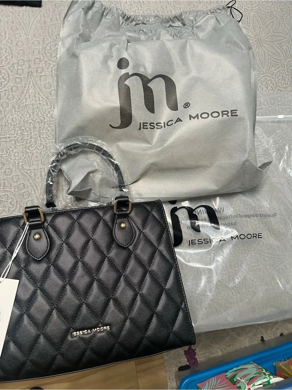 Jessica Moore Quilted Satchel Handbag in Black